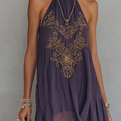 Women's Halterneck Dress | Maxi Irregular Ruffle V-Collar Sleeveless