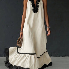 Women's Cocktail Dress | Maxi Ruffle Hem Sleeveless Linen