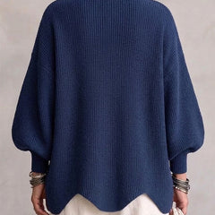 Women's Cardigan | Oversized Lantern Sleeves Scalloped Hem Button Closure