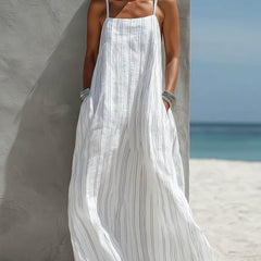Women's Sundress | Maxi Length Sleeveless Striped Linen