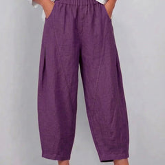 Women's Linen Pants | Elastic Waist Cropped Wide Leg