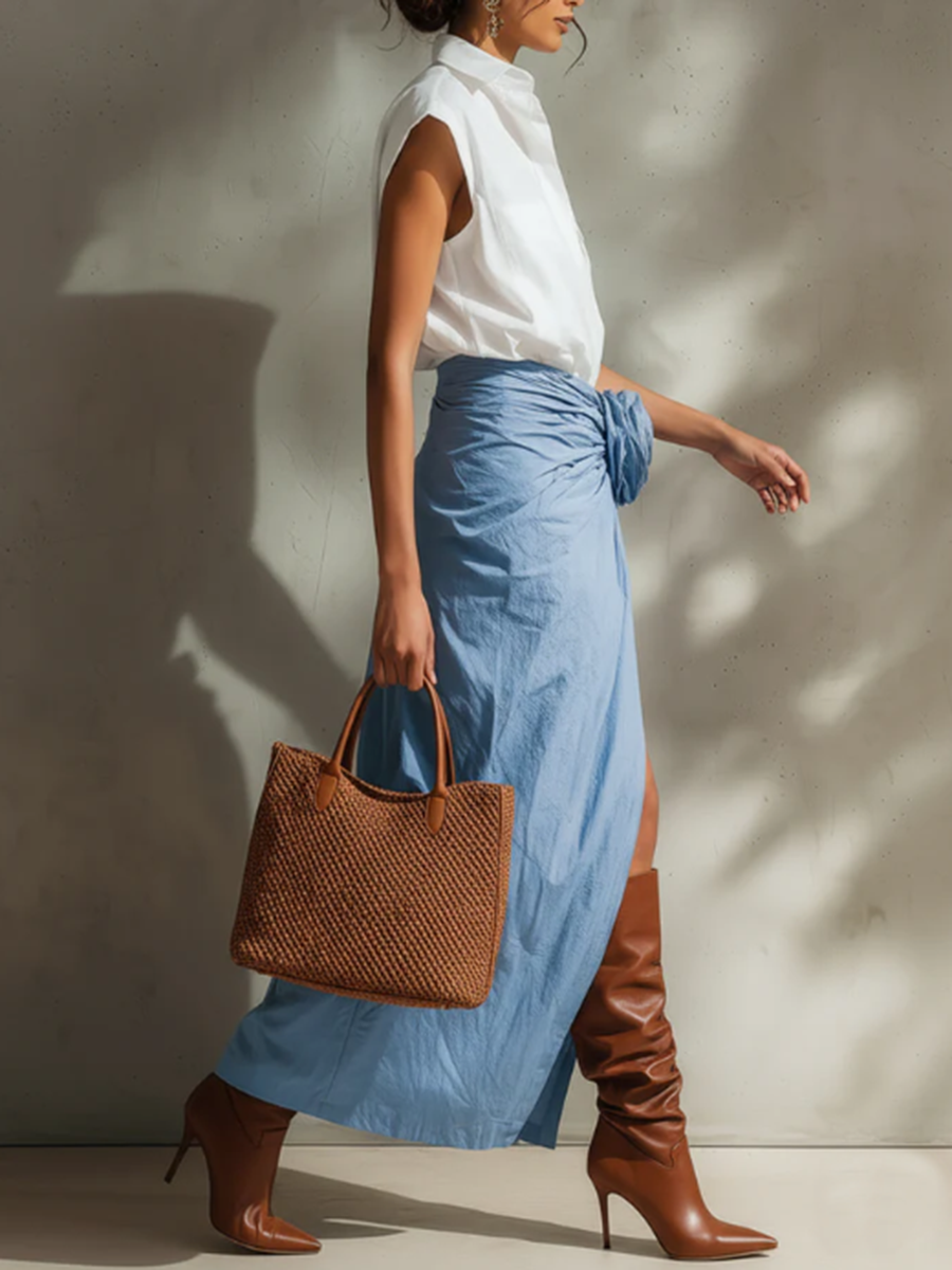 Women's Skort | Midi Length Wrap Closure Linen