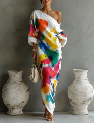 Women's Formal Dress | One-Shoulder Maxi Asymmetric Wrap