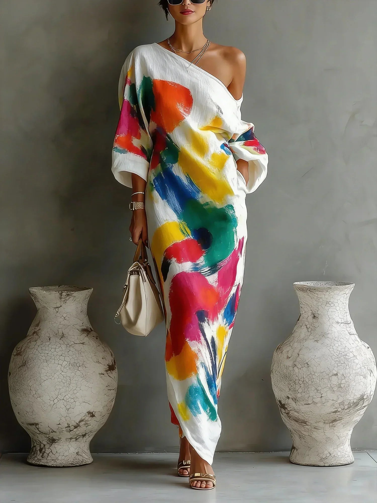 Women's Formal Dress | One-Shoulder Maxi Asymmetric Wrap