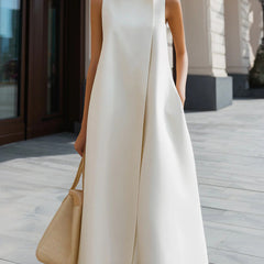 Women's Linen Dress | High Neckline Sleeveless Maxi A-Line