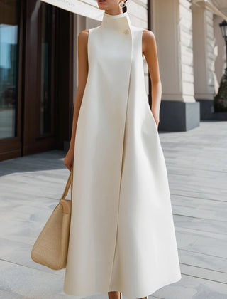 Women's Linen Dress | High Neckline Sleeveless Maxi A-Line