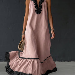 Women's Cocktail Dress | Maxi Ruffle Hem Sleeveless Linen