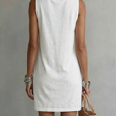 Women's Cotton Dress | Draped Neckline Sleeveless Shift