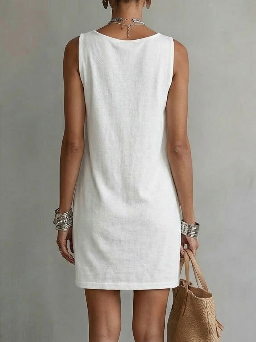 Women's Cotton Dress | Draped Neckline Sleeveless Shift