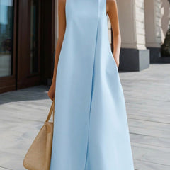 Women's Linen Dress | High Neckline Sleeveless Maxi A-Line