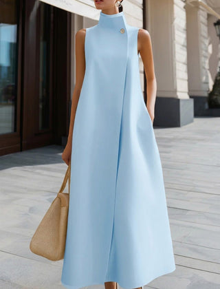Women's Linen Dress | High Neckline Sleeveless Maxi A-Line