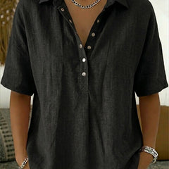 Women's Summer Top | Polo Collar Short Sleeve Cotton Linen