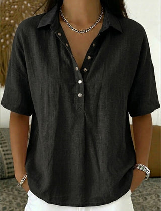 Women's Summer Top | Polo Collar Short Sleeve Cotton Linen
