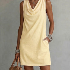 Women's Cotton Dress | Draped Neckline Sleeveless Shift