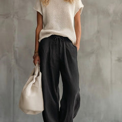 Women's Two Piece Set | Knit Crew Neck Short Sleeve Linen
