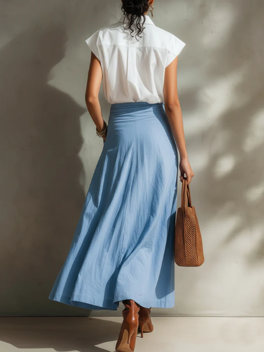 Women's Skort | Midi Length Wrap Closure Linen