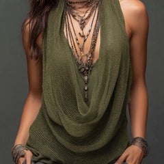 Women's Two Piece Set | V-Neck Sleeveless Knit Over Hip