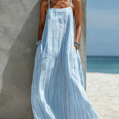 Women's Sundress | Maxi Length Sleeveless Striped Linen