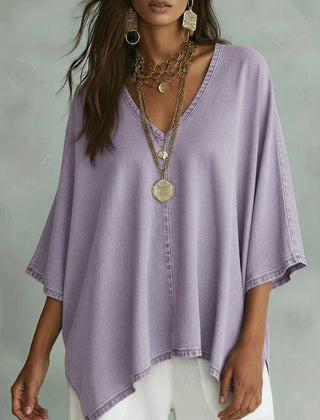 Women's Denim Top | V-Neck Relaxed Fit Three-Quarter Sleeve