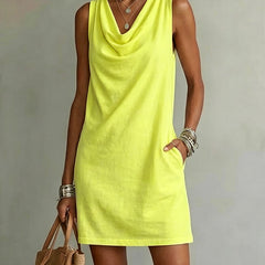 Women's Cotton Dress | Draped Neckline Sleeveless Shift