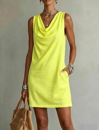 Women's Cotton Dress | Draped Neckline Sleeveless Shift