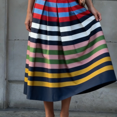 Women's Skort | Midi Pleated Striped Multicolor