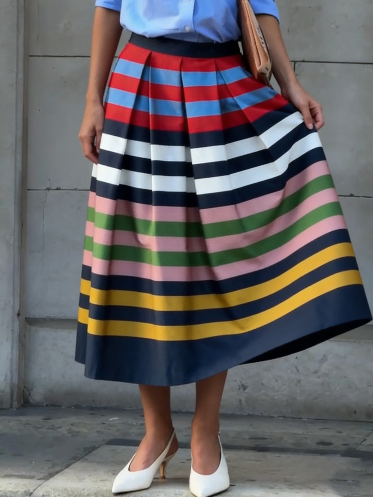 Women's Skort | Midi Pleated Striped Multicolor