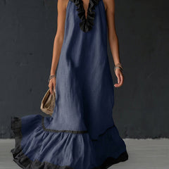 Women's Cocktail Dress | Maxi Ruffle Hem Sleeveless Linen
