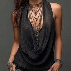 Women's Two Piece Set | V-Neck Sleeveless Knit Over Hip