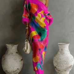 Women's Formal Dress | One-Shoulder Maxi Asymmetric Wrap