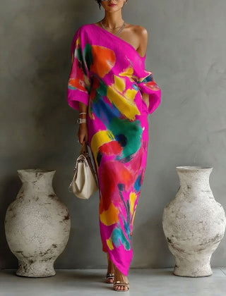 Women's Formal Dress | One-Shoulder Maxi Asymmetric Wrap