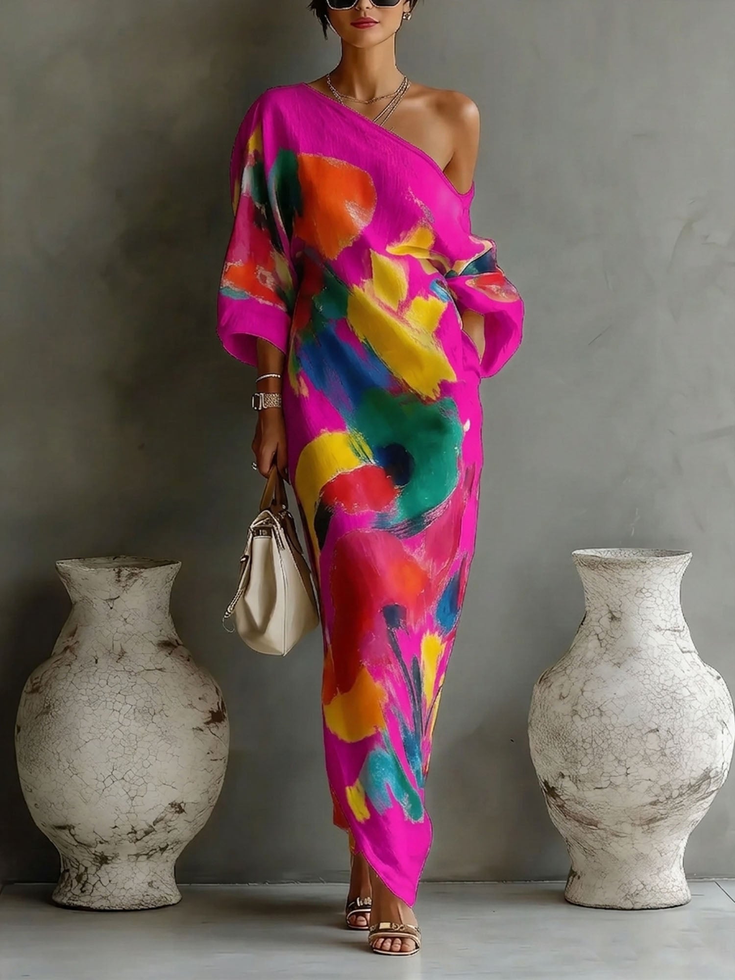 Women's Formal Dress | One-Shoulder Maxi Asymmetric Wrap