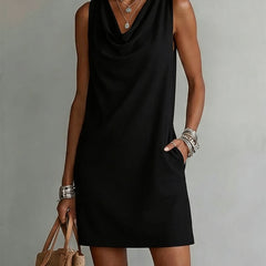 Women's Cotton Dress | Draped Neckline Sleeveless Shift