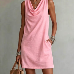 Women's Cotton Dress | Draped Neckline Sleeveless Shift