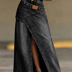 Women's Denim Skirt | Maxi Length High Waist Split Denim