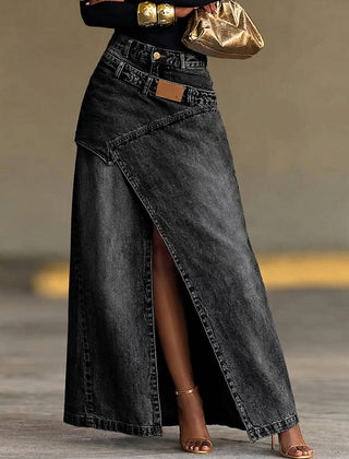 Women's Denim Skirt | Maxi Length High Waist Split Denim