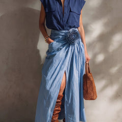 Women's Skort | Midi Length Wrap Closure Linen