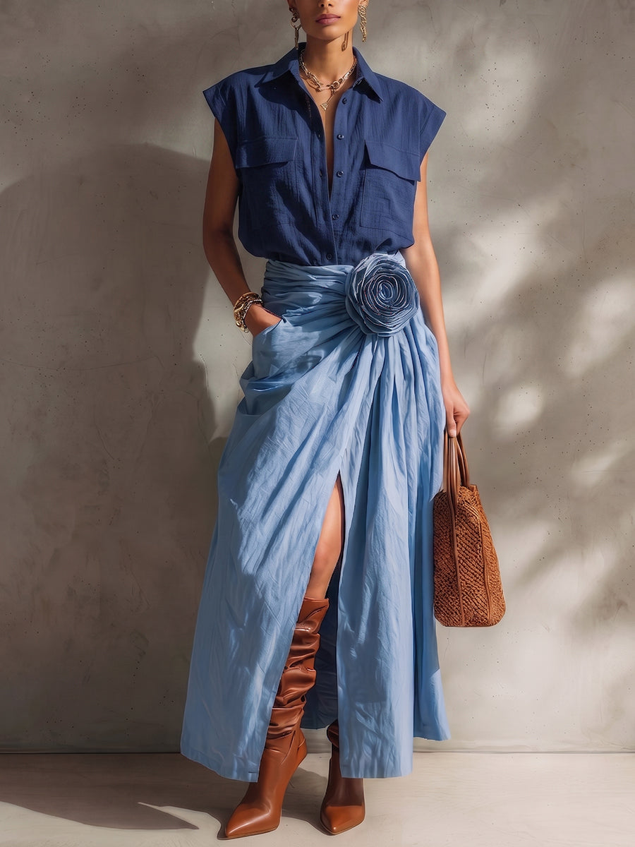 Women's Skort | Midi Length Wrap Closure Linen