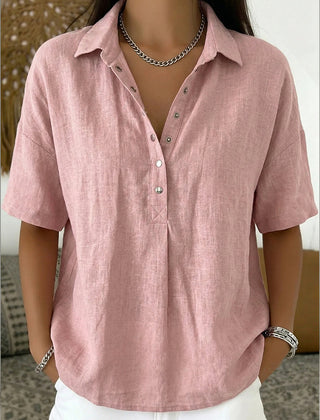 Women's Summer Top | Polo Collar Short Sleeve Cotton Linen