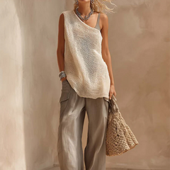 Women's Linen Pants | Wide-Leg Cargo Pockets Loose Fit