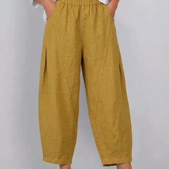 Women's Linen Pants | Elastic Waist Cropped Wide Leg