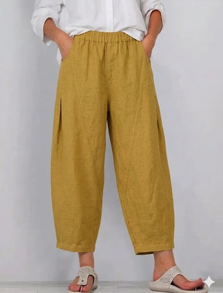 Women's Linen Pants | Elastic Waist Cropped Wide Leg