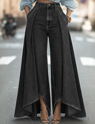 Women's Baggy Jeans | High Waist Wide Leg Pleated Denim