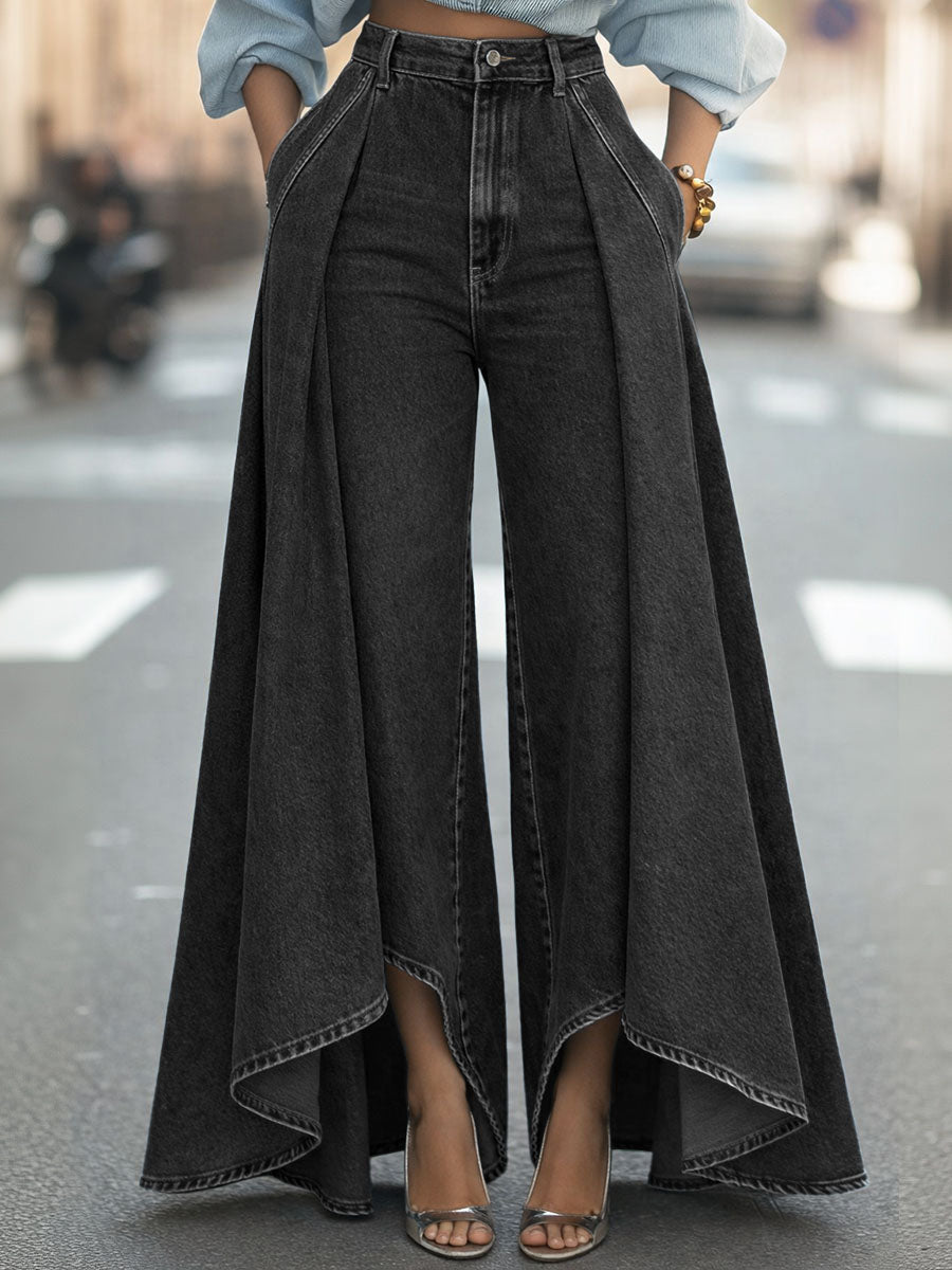 Women's Baggy Jeans | High Waist Wide Leg Pleated Denim
