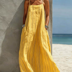 Women's Sundress | Maxi Length Sleeveless Striped Linen