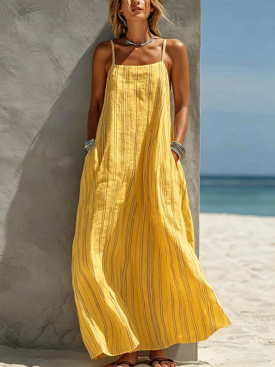 Women's Sundress | Maxi Length Sleeveless Striped Linen