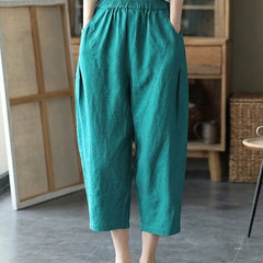 Women's Linen Pants | Elastic Waist Cropped Wide Leg