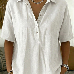 Women's Summer Top | Polo Collar Short Sleeve Cotton Linen