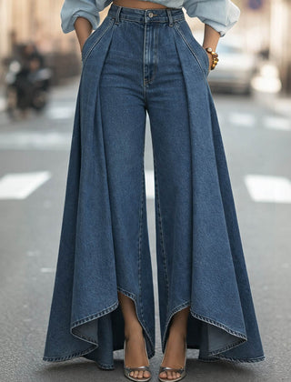 Women's Baggy Jeans | High Waist Wide Leg Pleated Denim