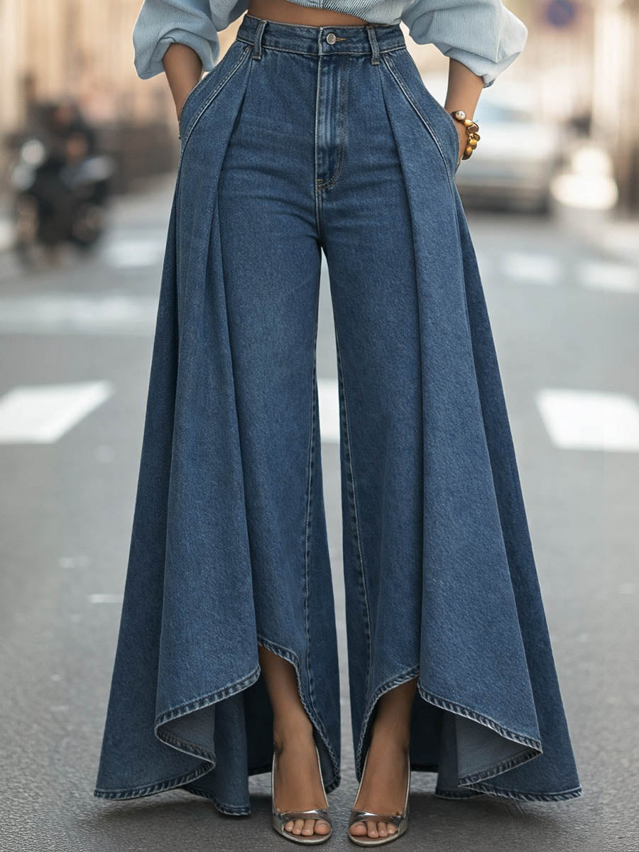 Women's Baggy Jeans | High Waist Wide Leg Pleated Denim